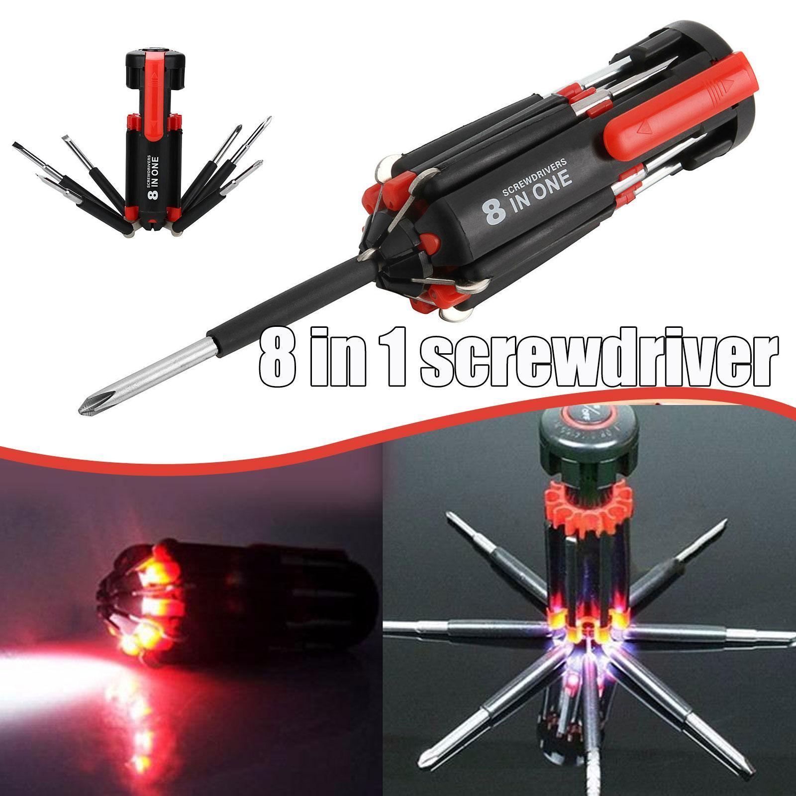 Car Supplies 8 In 1 Screwdriver With LED Flashlight Car Portable Multifunctional Outdoor Tools